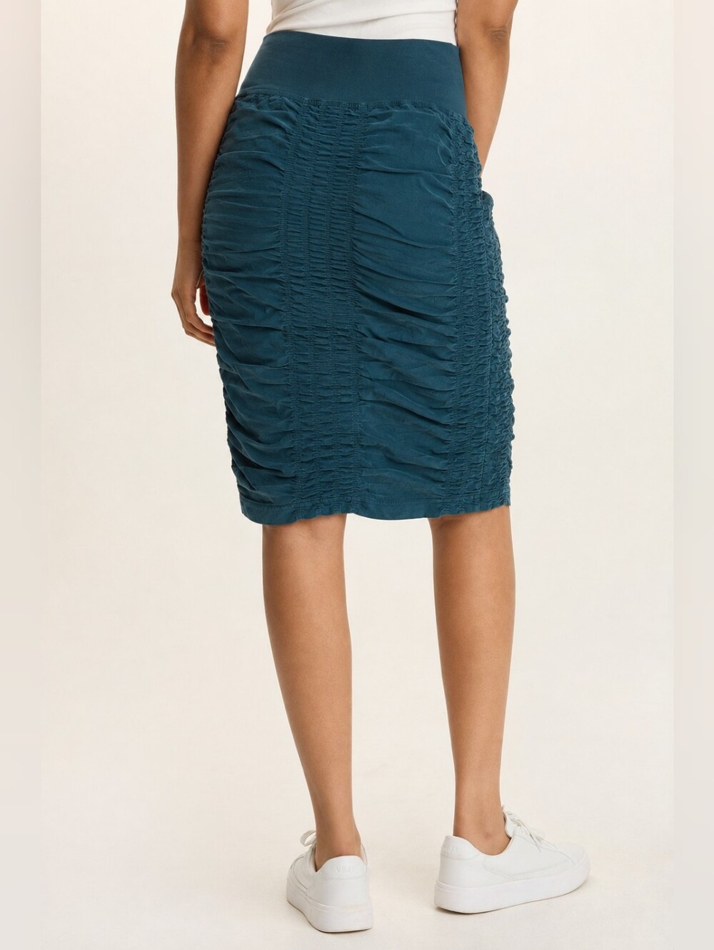 NWT Xcvi Wearables Corduroy Midi Trace Skirt Seaport Blue Green Ruched Large